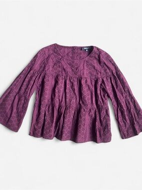 Madewell Cotton Eyelet Tiered Button-Back Flowy Oversized Top Sz M